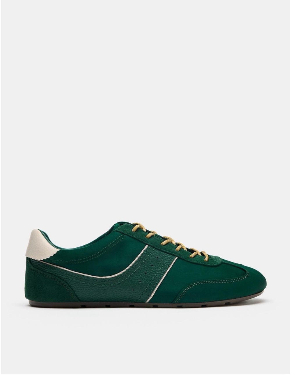 Zara Green Sneakers with Cream Heel and Gold Laces